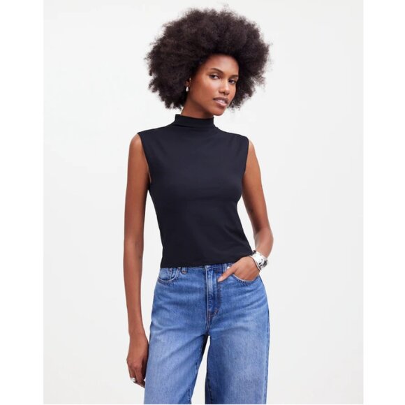 Madewell Funnel Neck TEE Black XXS Cropped Muscle Tee Tank Stretch NWT - Picture 2 of 12